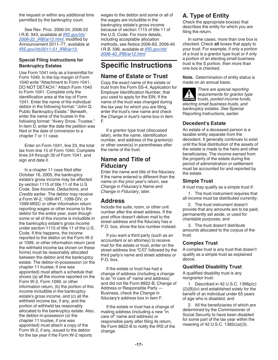 Instructions for IRS Form 1041 Schedule A, B, G, J, K-1 U.S. Income Tax Return for Estates and Trusts, Page 17