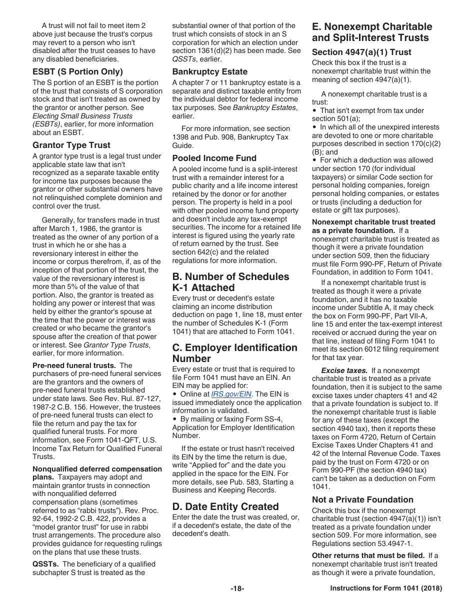 Instructions for IRS Form 1041 Schedule A, B, G, J, K-1 U.S. Income Tax Return for Estates and Trusts, Page 18