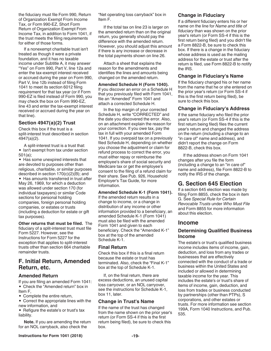 Instructions for IRS Form 1041 Schedule A, B, G, J, K-1 U.S. Income Tax Return for Estates and Trusts, Page 19
