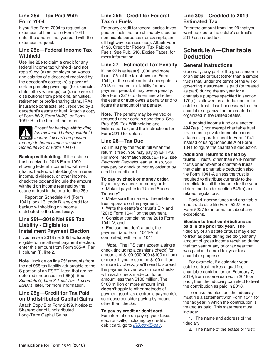 Instructions for IRS Form 1041 Schedule A, B, G, J, K-1 U.S. Income Tax Return for Estates and Trusts, Page 27