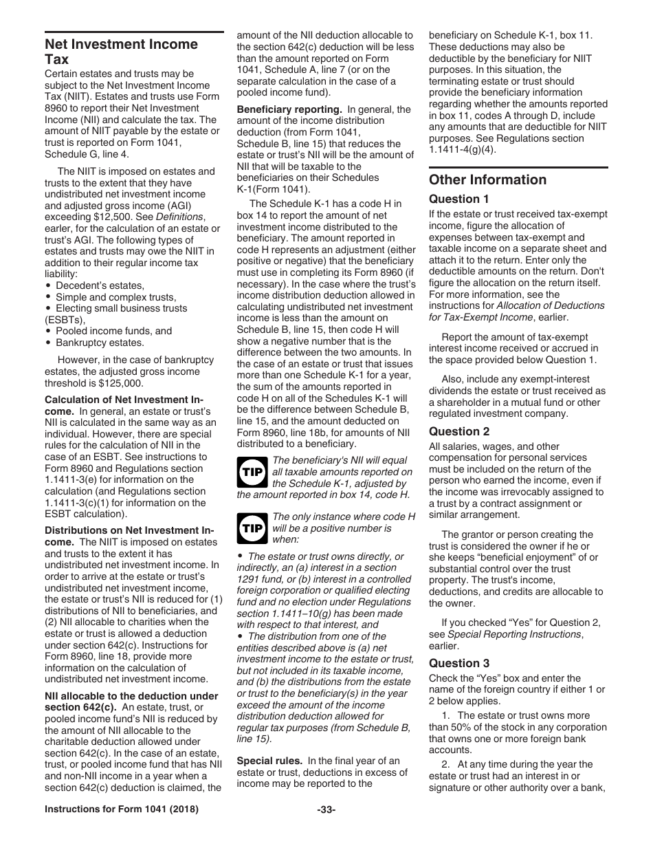 Instructions for IRS Form 1041 Schedule A, B, G, J, K-1 U.S. Income Tax Return for Estates and Trusts, Page 33