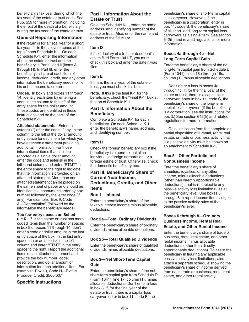 Instructions for IRS Form 1041 Schedule A, B, G, J, K-1 U.S. Income Tax Return for Estates and Trusts, Page 38