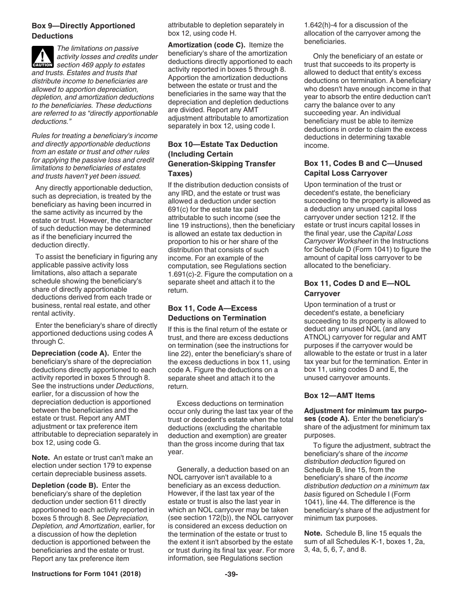 Instructions for IRS Form 1041 Schedule A, B, G, J, K-1 U.S. Income Tax Return for Estates and Trusts, Page 39