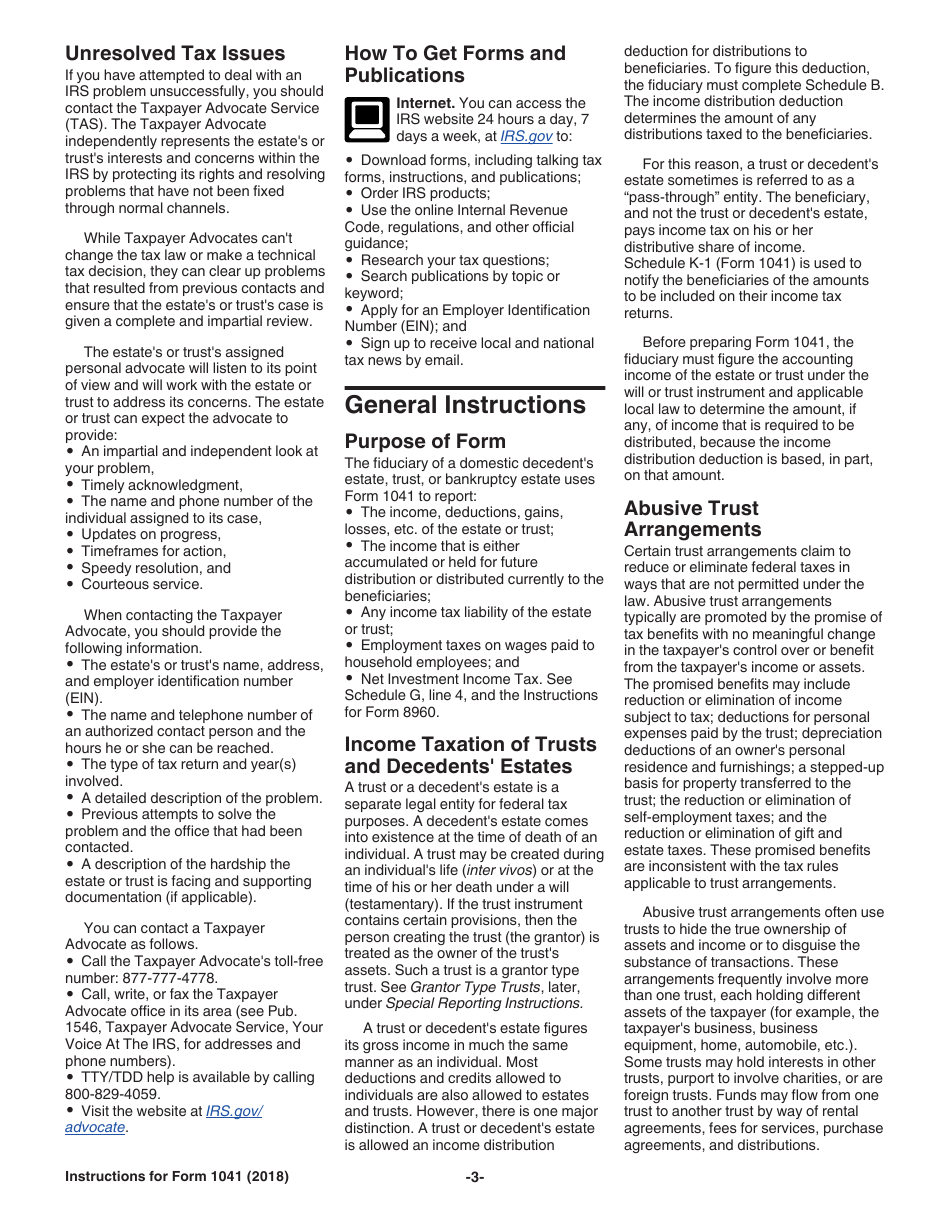Instructions for IRS Form 1041 Schedule A, B, G, J, K-1 U.S. Income Tax Return for Estates and Trusts, Page 3