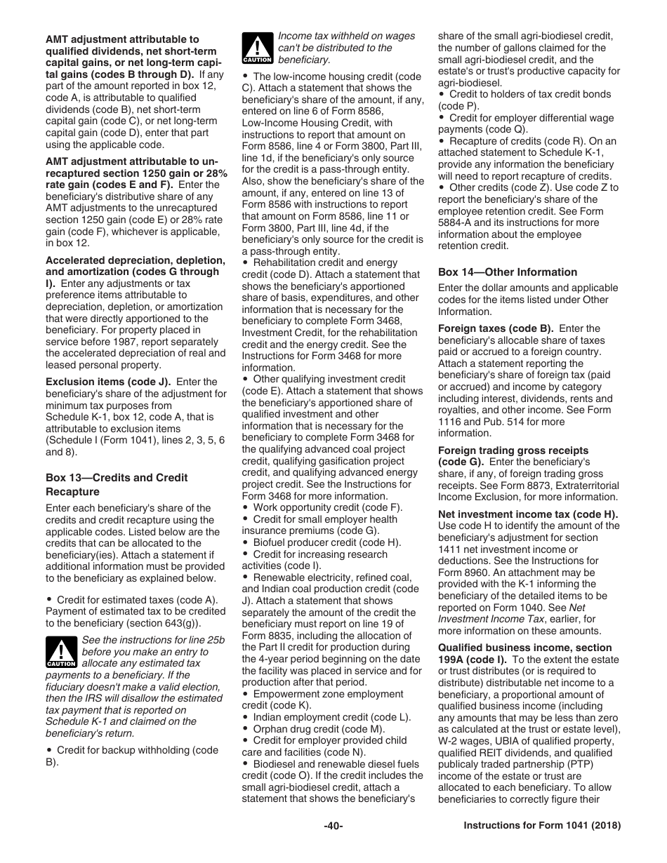 Instructions for IRS Form 1041 Schedule A, B, G, J, K-1 U.S. Income Tax Return for Estates and Trusts, Page 40