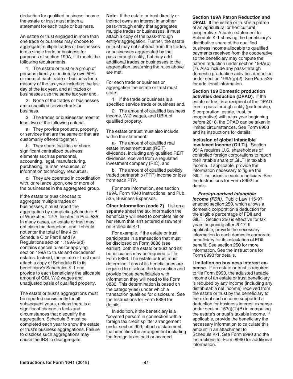 Instructions for IRS Form 1041 Schedule A, B, G, J, K-1 U.S. Income Tax Return for Estates and Trusts, Page 41