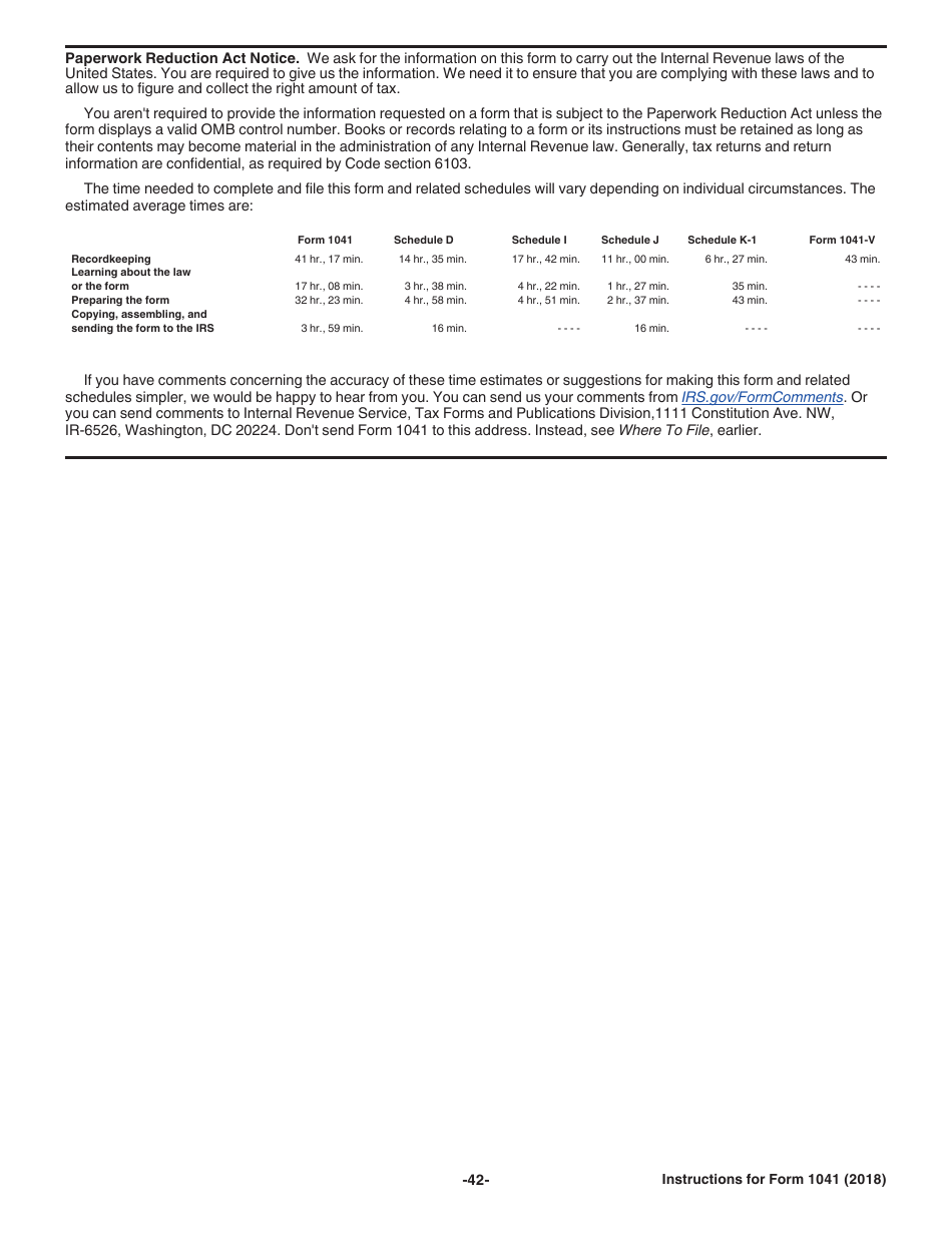 Instructions for IRS Form 1041 Schedule A, B, G, J, K-1 U.S. Income Tax Return for Estates and Trusts, Page 42