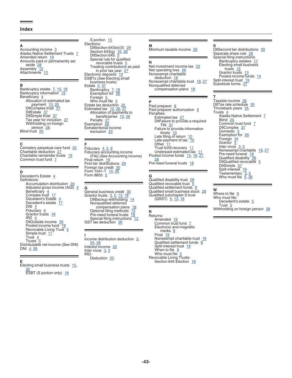 Instructions for IRS Form 1041 Schedule A, B, G, J, K-1 U.S. Income Tax Return for Estates and Trusts, Page 43
