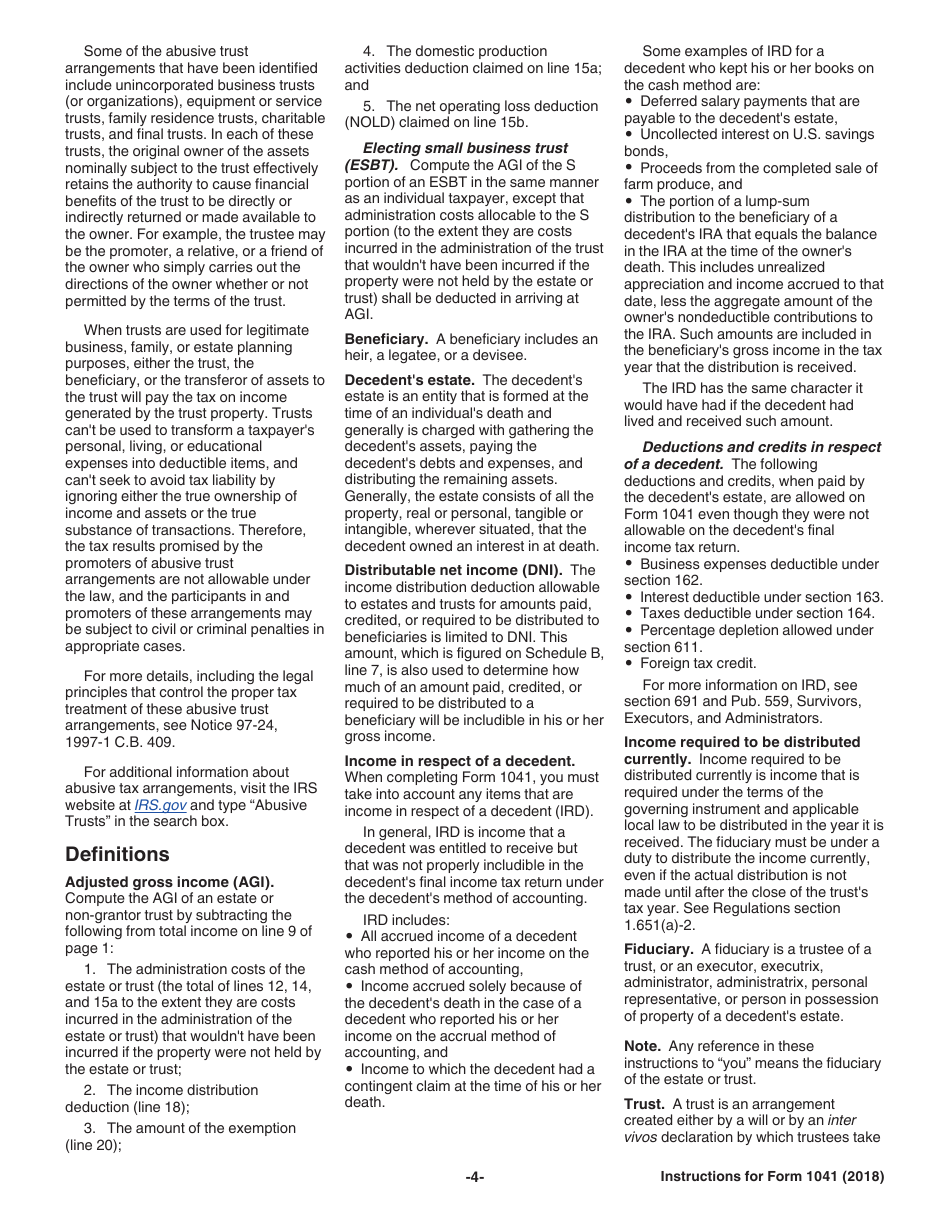 Instructions for IRS Form 1041 Schedule A, B, G, J, K-1 U.S. Income Tax Return for Estates and Trusts, Page 4