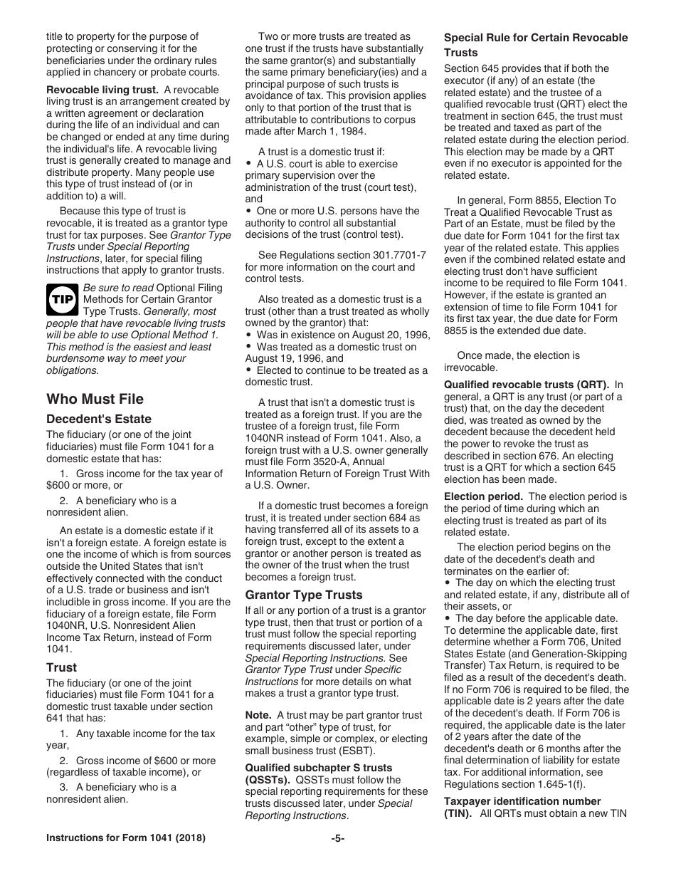 Instructions for IRS Form 1041 Schedule A, B, G, J, K-1 U.S. Income Tax Return for Estates and Trusts, Page 5
