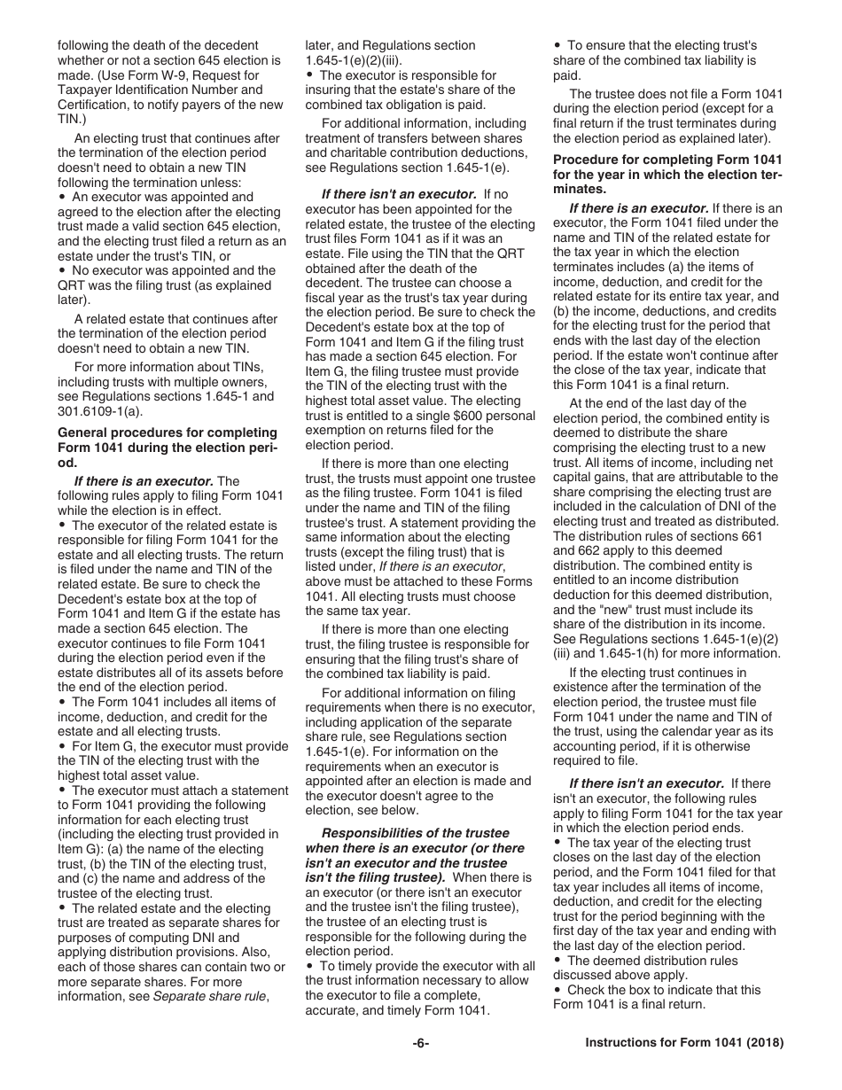 Instructions for IRS Form 1041 Schedule A, B, G, J, K-1 U.S. Income Tax Return for Estates and Trusts, Page 6
