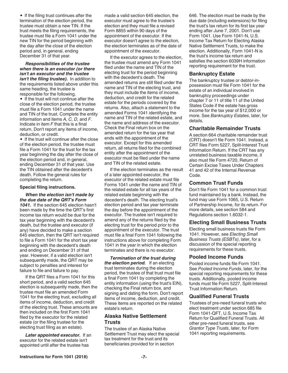 Instructions for IRS Form 1041 Schedule A, B, G, J, K-1 U.S. Income Tax Return for Estates and Trusts, Page 7