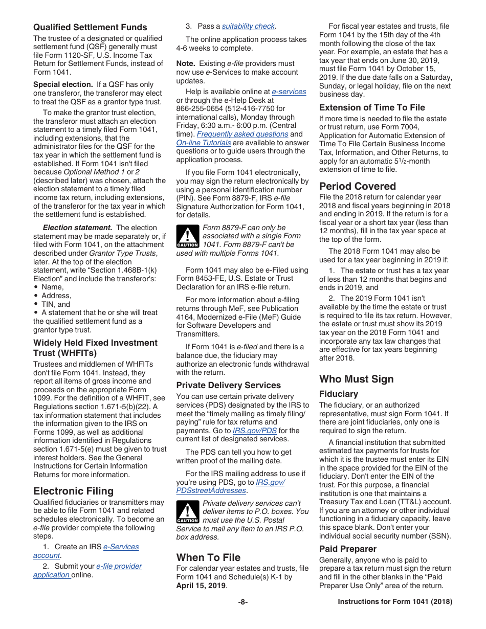 Instructions for IRS Form 1041 Schedule A, B, G, J, K-1 U.S. Income Tax Return for Estates and Trusts, Page 8