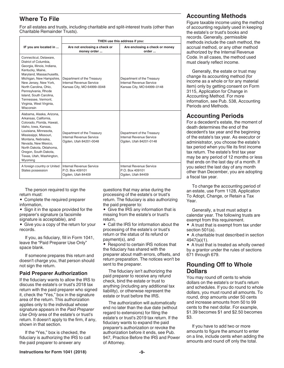 Instructions for IRS Form 1041 Schedule A, B, G, J, K-1 U.S. Income Tax Return for Estates and Trusts, Page 9