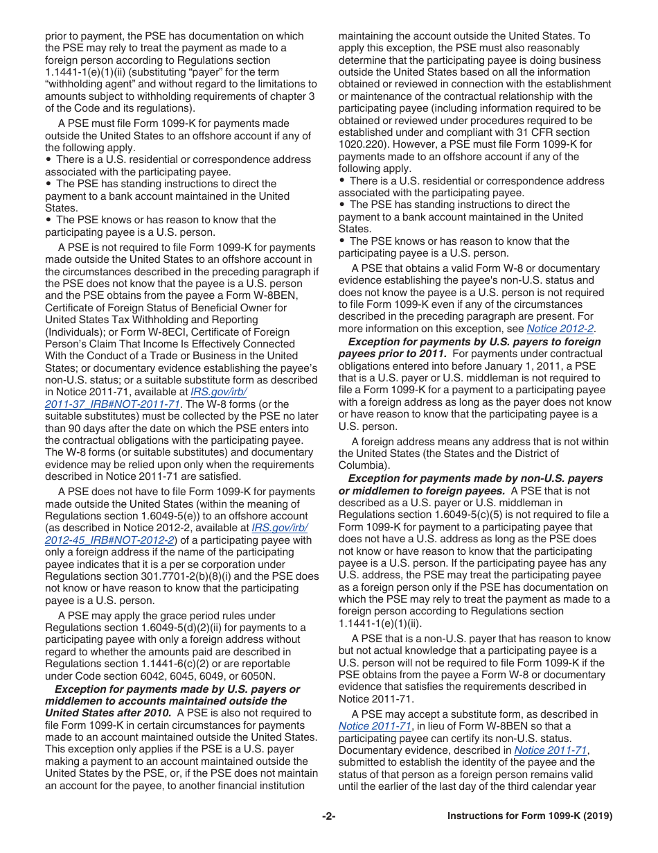 Instructions for IRS Form 1099-K Payment Card and Third Party Network Transactions, Page 2