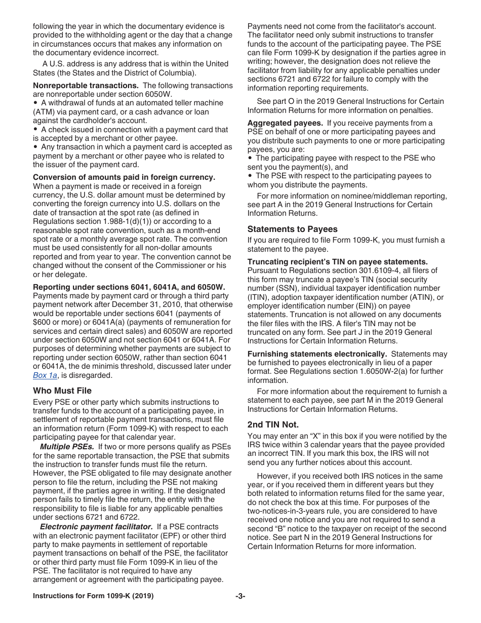 Instructions for IRS Form 1099-K Payment Card and Third Party Network Transactions, Page 3