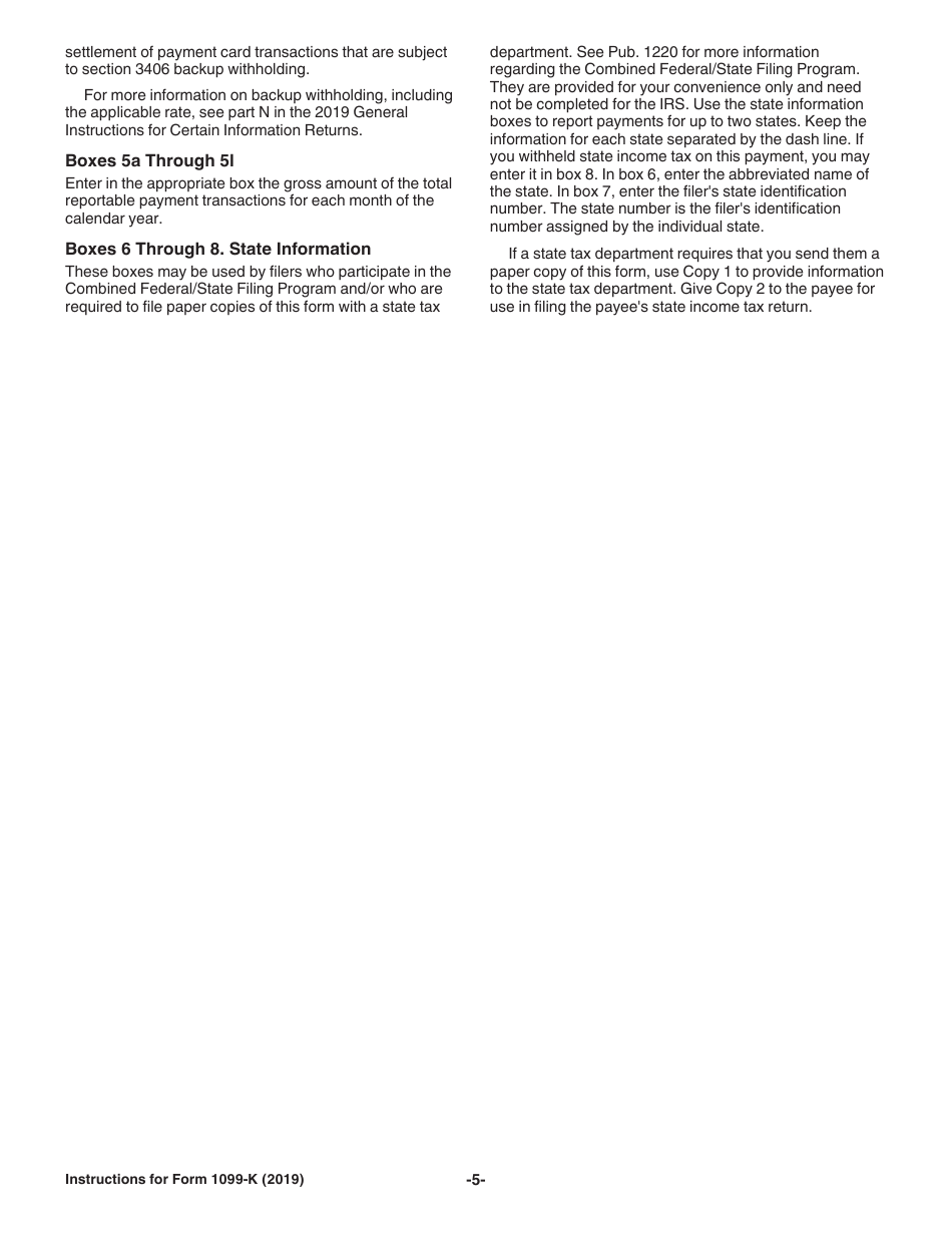 Instructions for IRS Form 1099-K Payment Card and Third Party Network Transactions, Page 5
