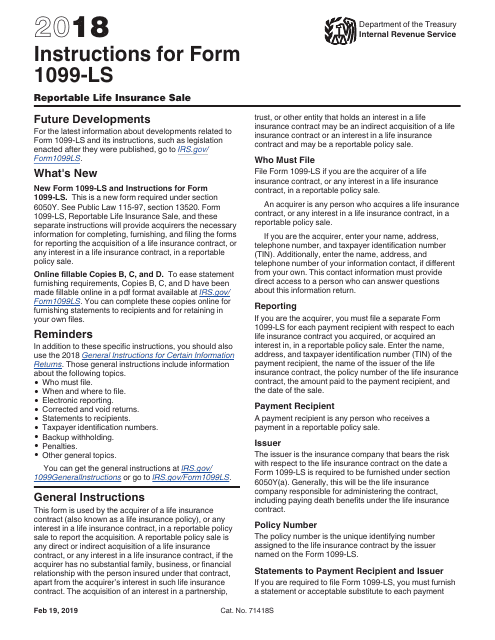 Instructions For Irs Form 1099 Ls Reportable Life Insurance Sale