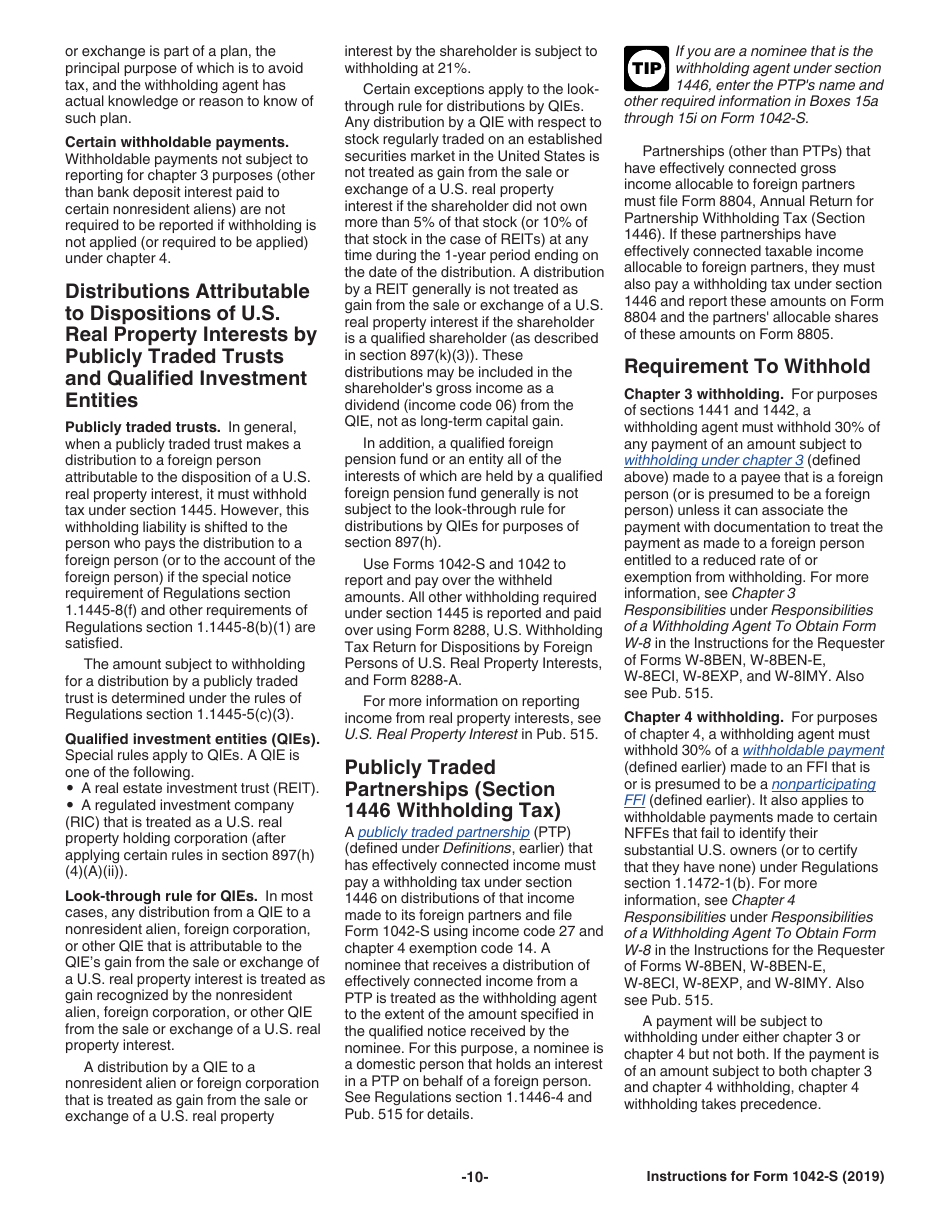 Instructions for IRS Form 1042-S Foreign Persons U.S. Source Income Subject to Withholding, Page 10