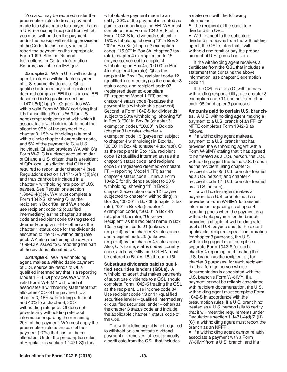 Instructions for IRS Form 1042-S Foreign Persons U.S. Source Income Subject to Withholding, Page 13