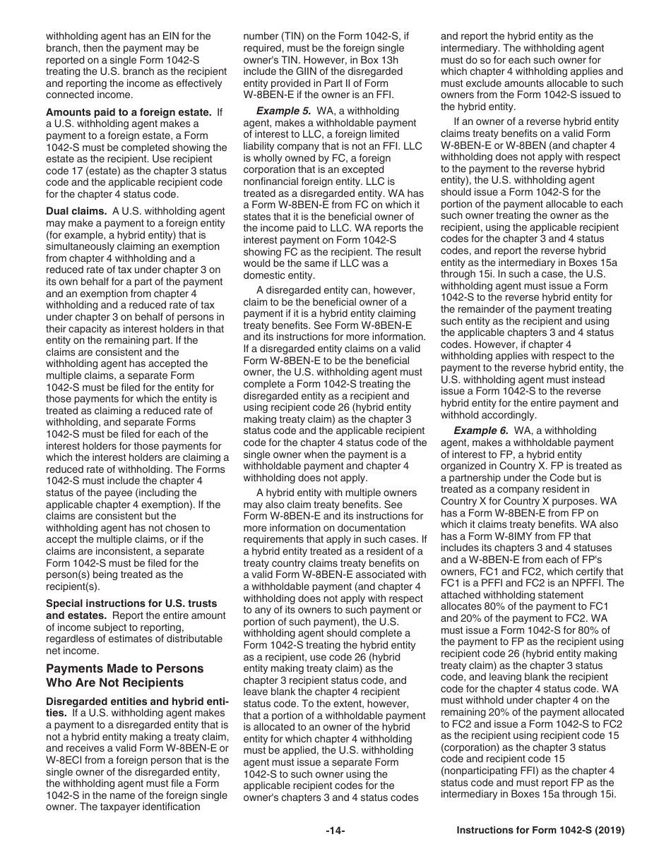Instructions for IRS Form 1042-S Foreign Persons U.S. Source Income Subject to Withholding, Page 14