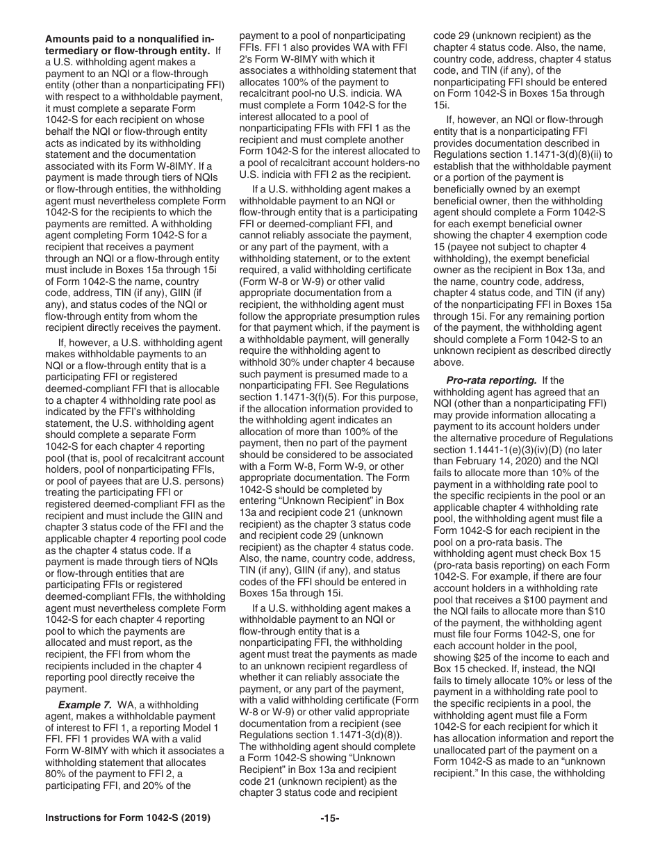 Instructions for IRS Form 1042-S Foreign Persons U.S. Source Income Subject to Withholding, Page 15