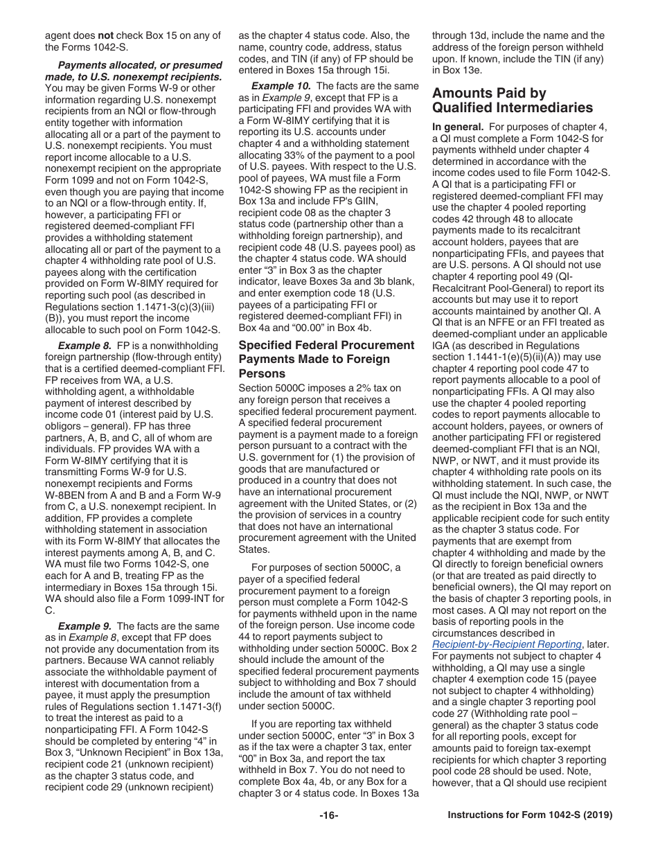 Instructions for IRS Form 1042-S Foreign Persons U.S. Source Income Subject to Withholding, Page 16
