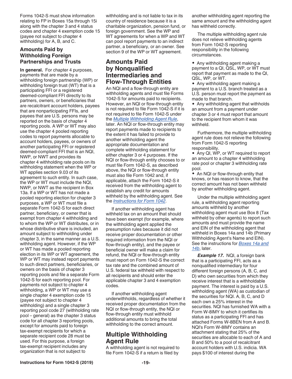 Instructions for IRS Form 1042-S Foreign Persons U.S. Source Income Subject to Withholding, Page 19