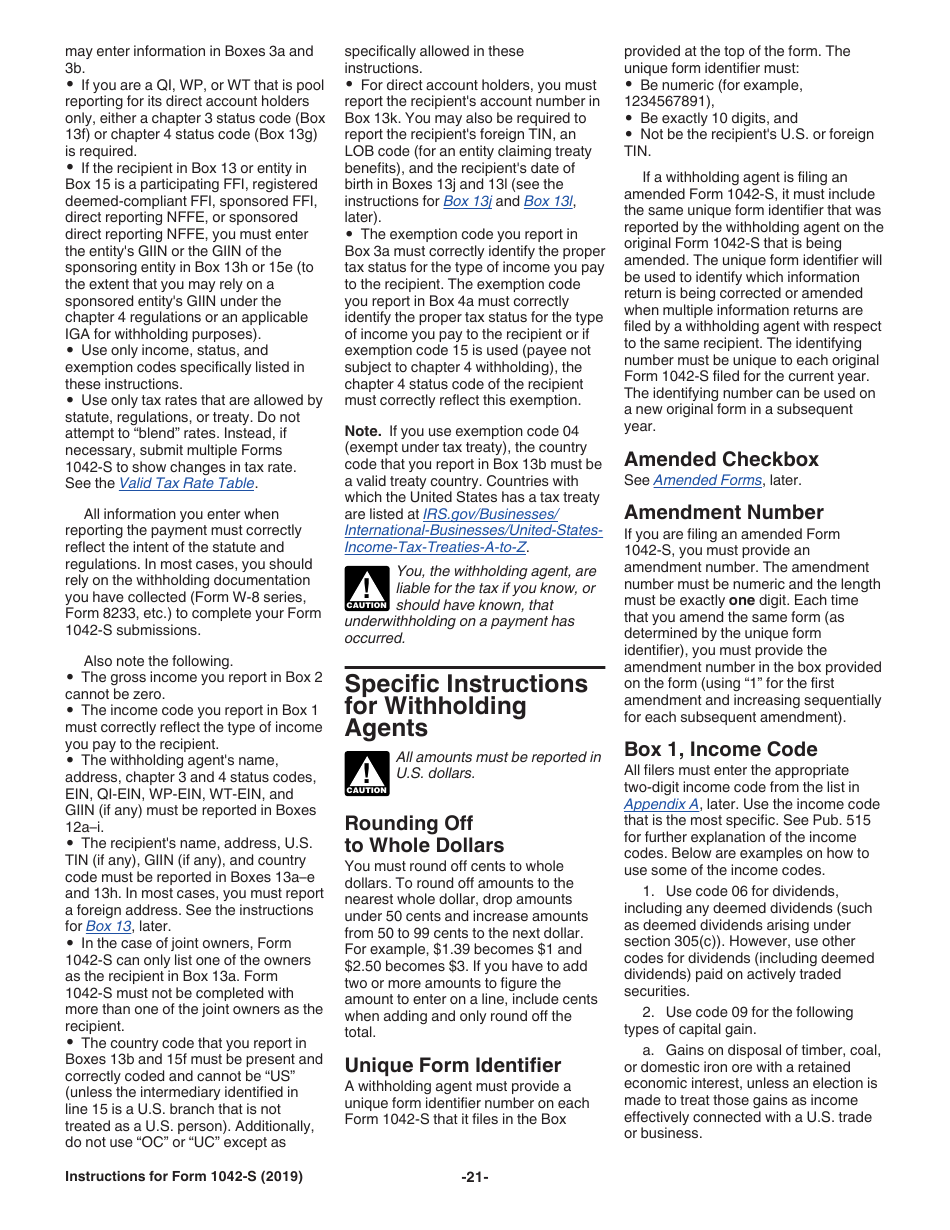 Instructions for IRS Form 1042-S Foreign Persons U.S. Source Income Subject to Withholding, Page 21