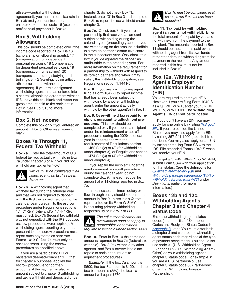 Instructions for IRS Form 1042-S Foreign Persons U.S. Source Income Subject to Withholding, Page 25