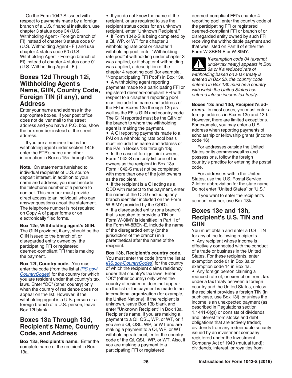 Instructions for IRS Form 1042-S Foreign Persons U.S. Source Income Subject to Withholding, Page 26