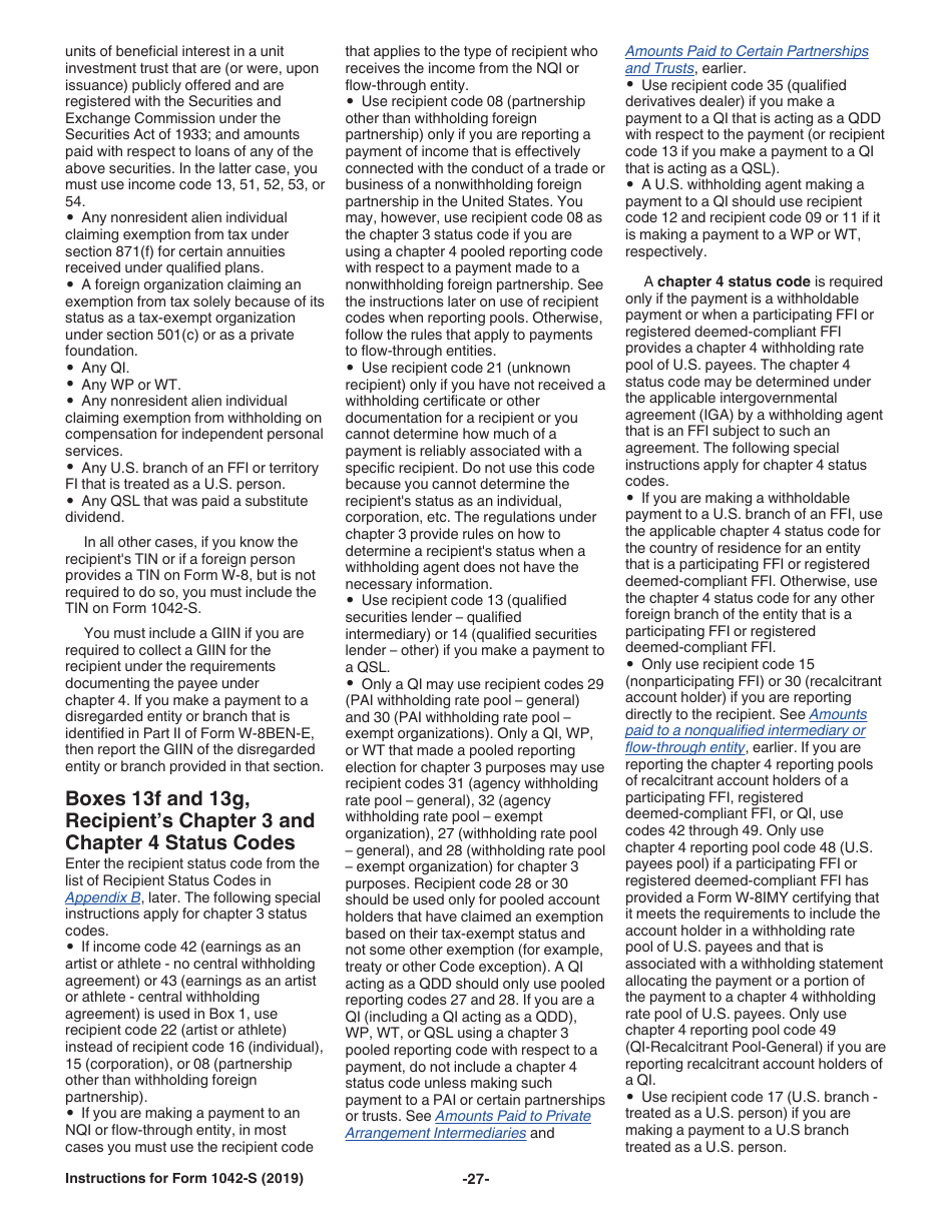 Instructions for IRS Form 1042-S Foreign Persons U.S. Source Income Subject to Withholding, Page 27