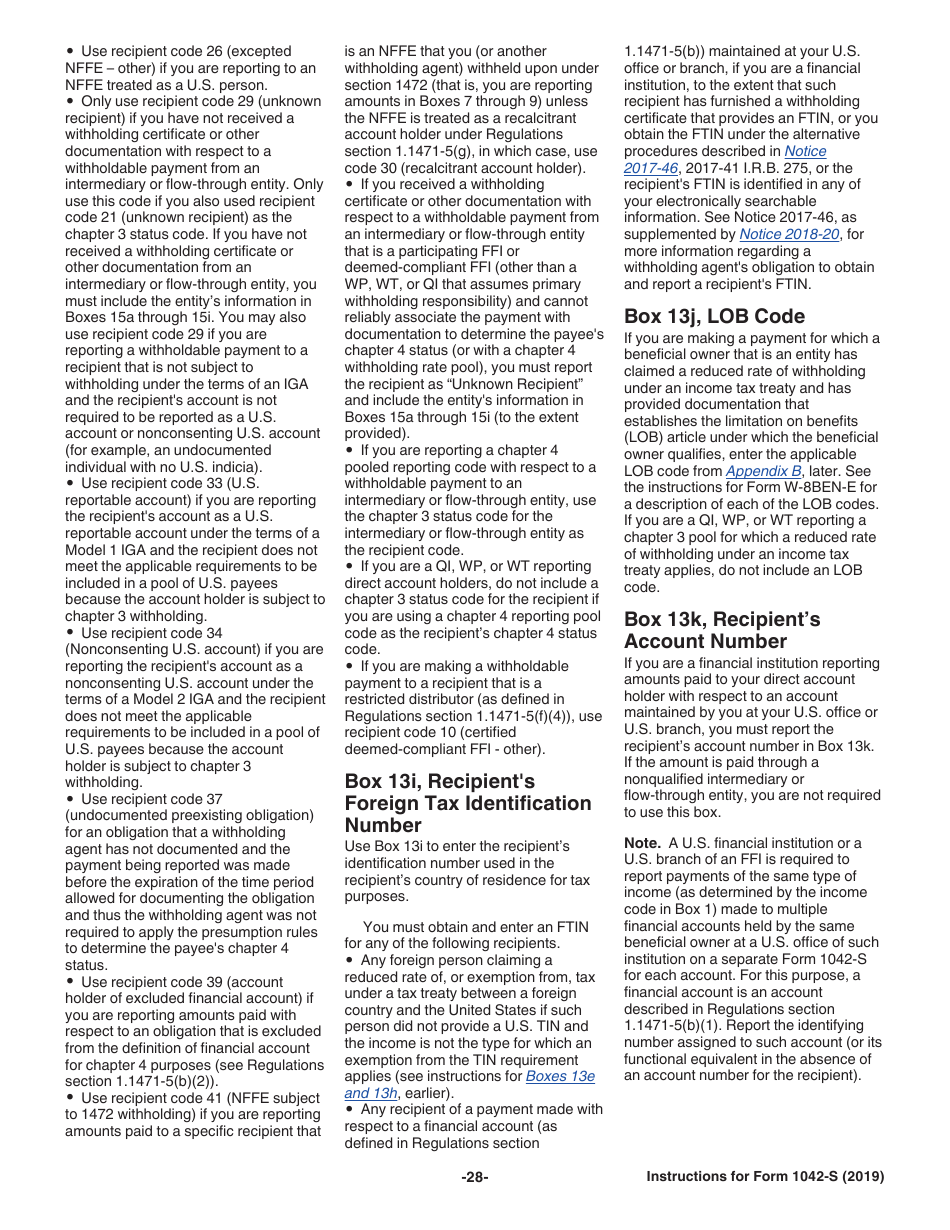 Instructions for IRS Form 1042-S Foreign Persons U.S. Source Income Subject to Withholding, Page 28