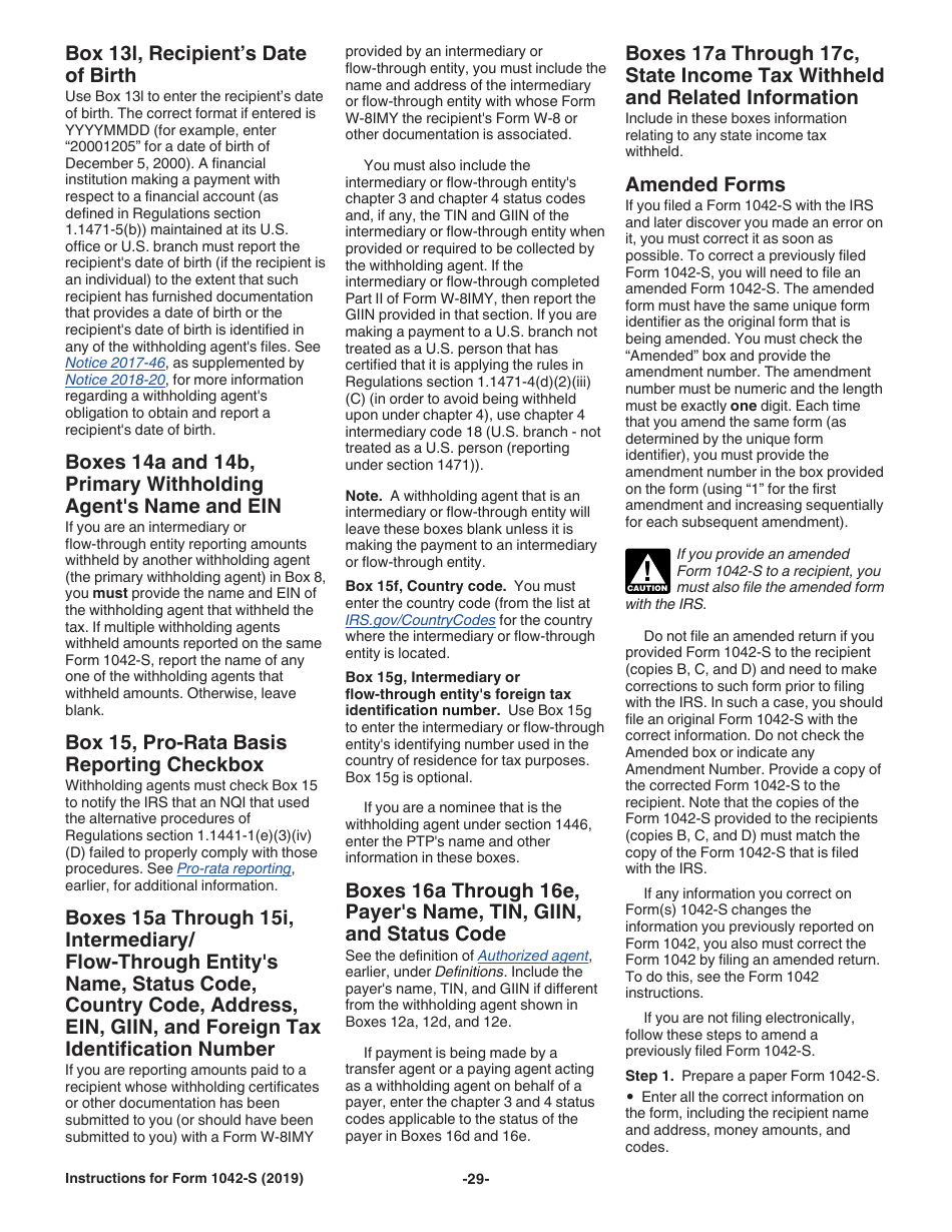 Instructions for IRS Form 1042-S Foreign Persons U.S. Source Income Subject to Withholding, Page 29