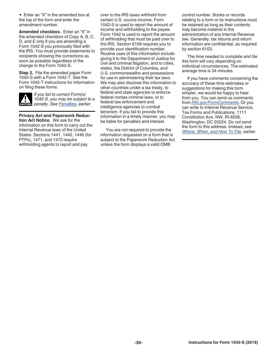Instructions for IRS Form 1042-S Foreign Persons U.S. Source Income Subject to Withholding, Page 30