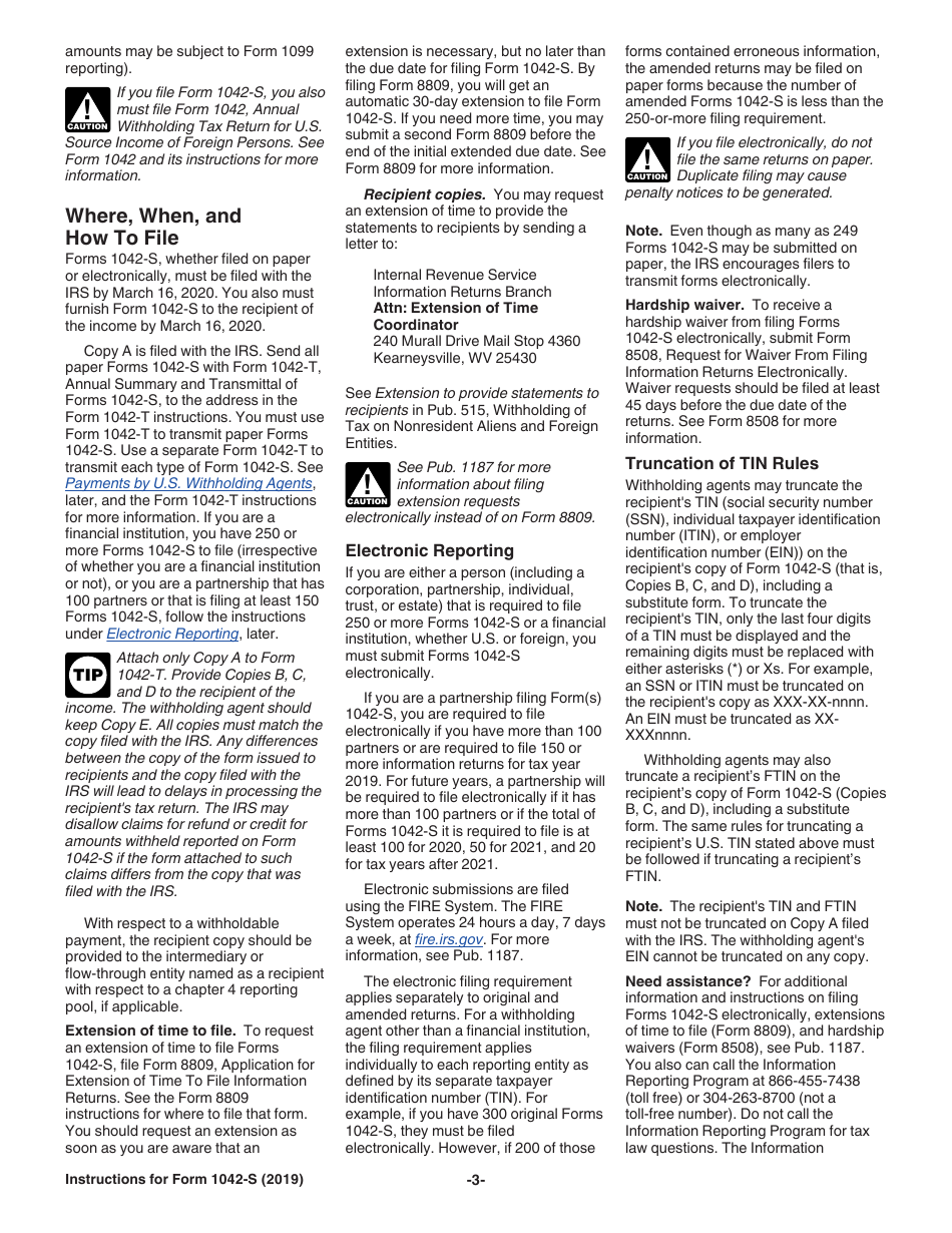 Instructions for IRS Form 1042-S Foreign Persons U.S. Source Income Subject to Withholding, Page 3