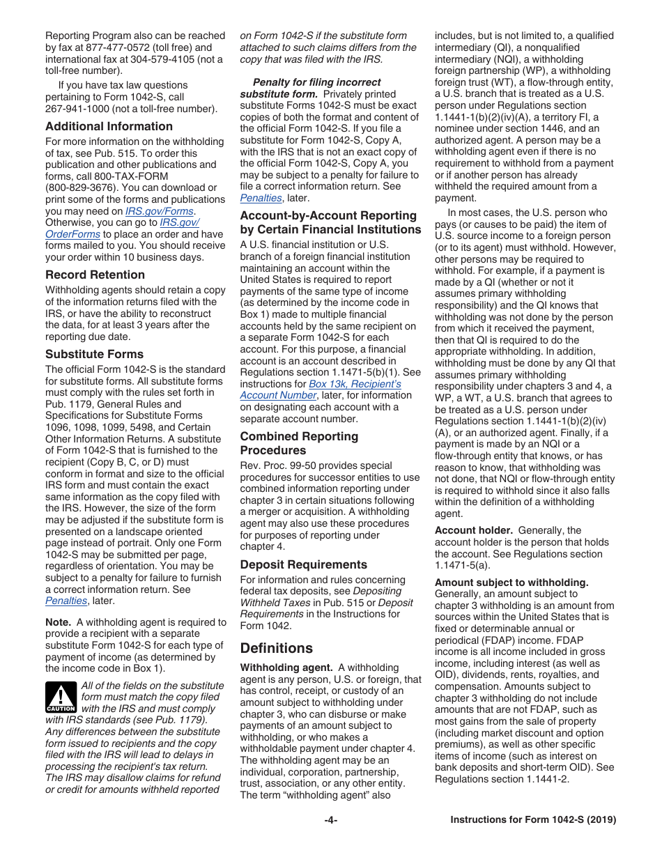 Instructions for IRS Form 1042-S Foreign Persons U.S. Source Income Subject to Withholding, Page 4