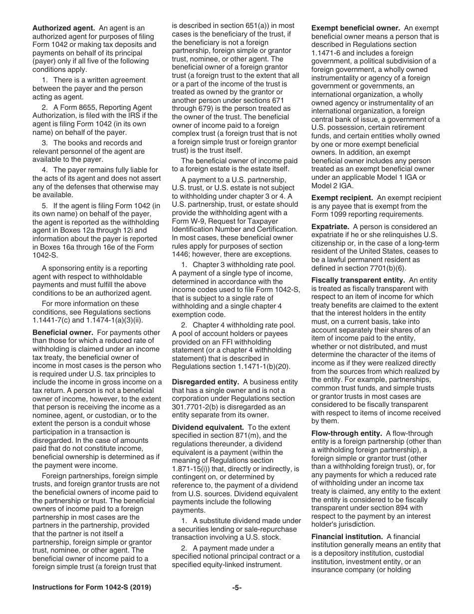 Instructions for IRS Form 1042-S Foreign Persons U.S. Source Income Subject to Withholding, Page 5