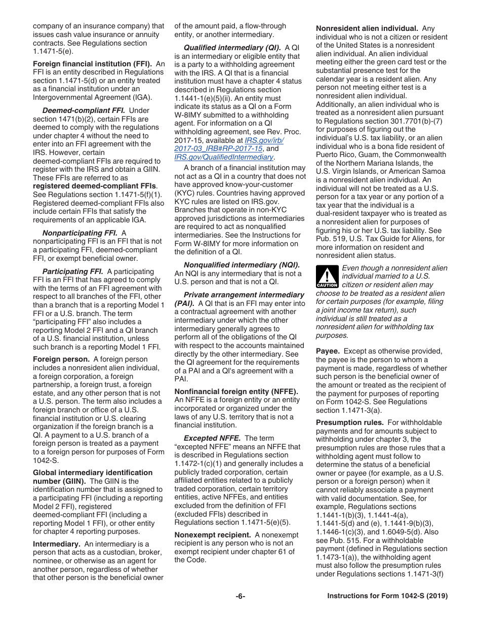Instructions for IRS Form 1042-S Foreign Persons U.S. Source Income Subject to Withholding, Page 6