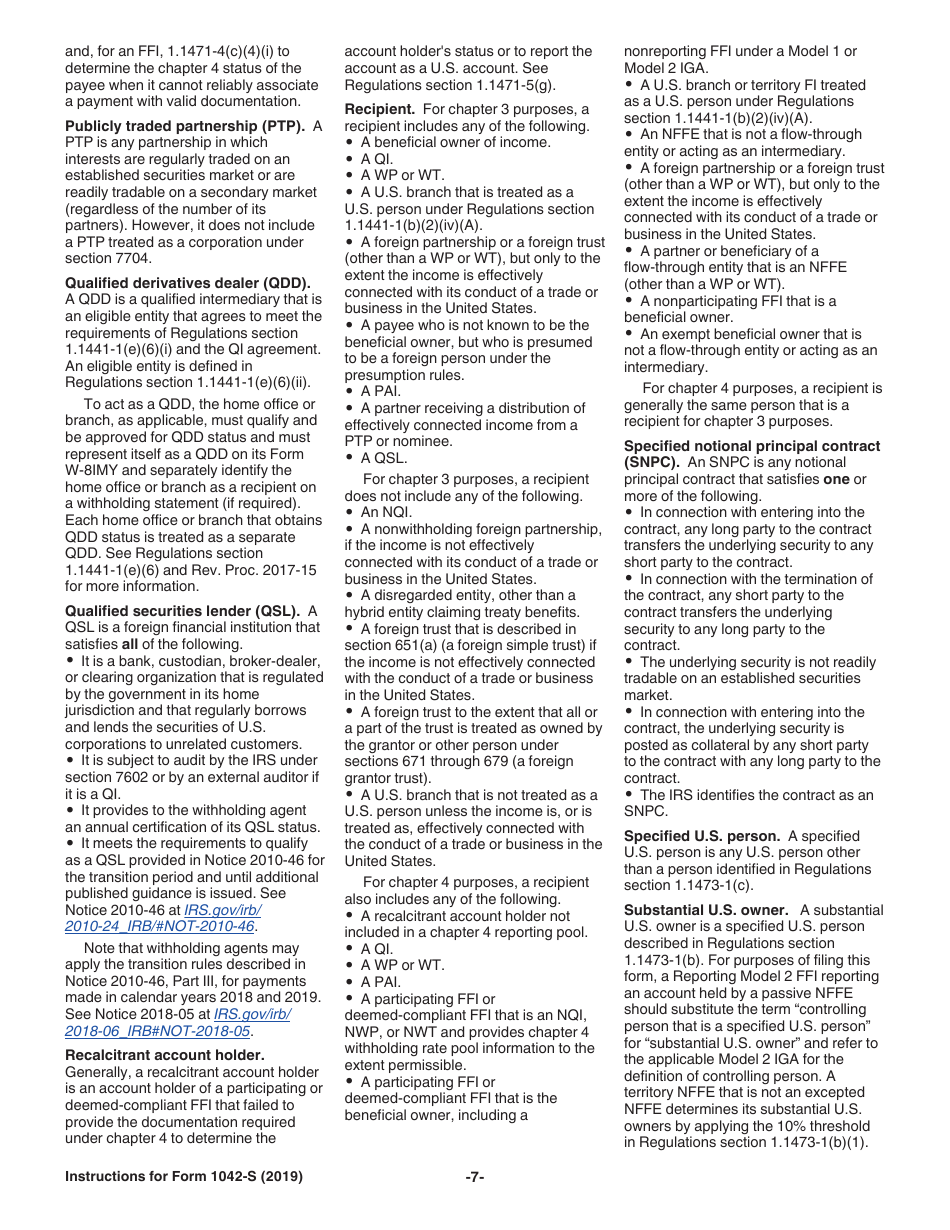 Instructions for IRS Form 1042-S Foreign Persons U.S. Source Income Subject to Withholding, Page 7