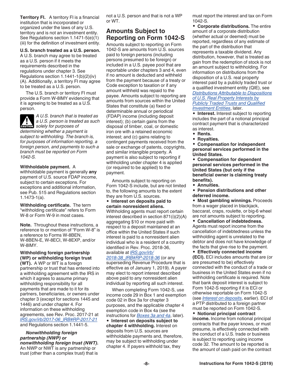 Instructions for IRS Form 1042-S Foreign Persons U.S. Source Income Subject to Withholding, Page 8