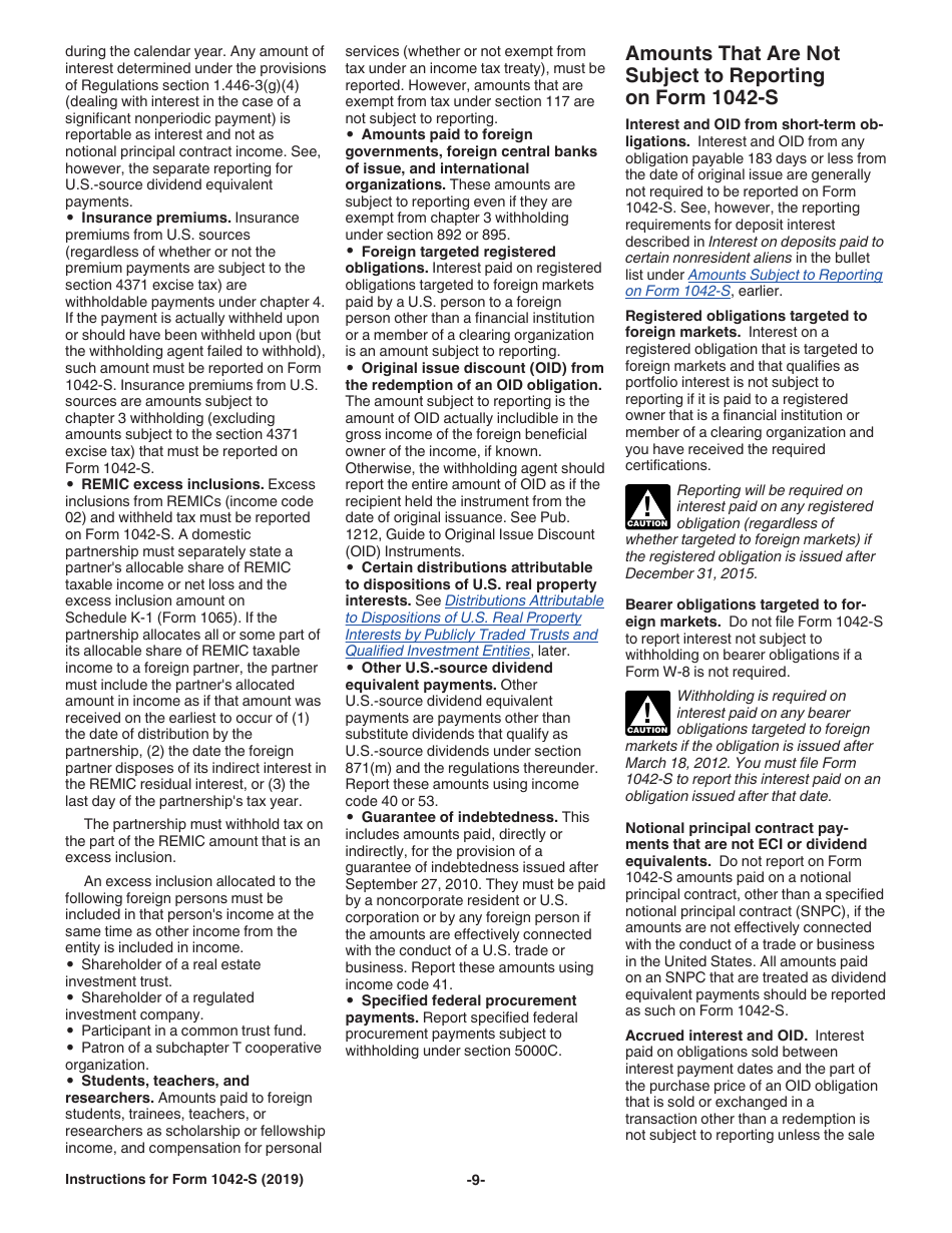 Instructions for IRS Form 1042-S Foreign Persons U.S. Source Income Subject to Withholding, Page 9