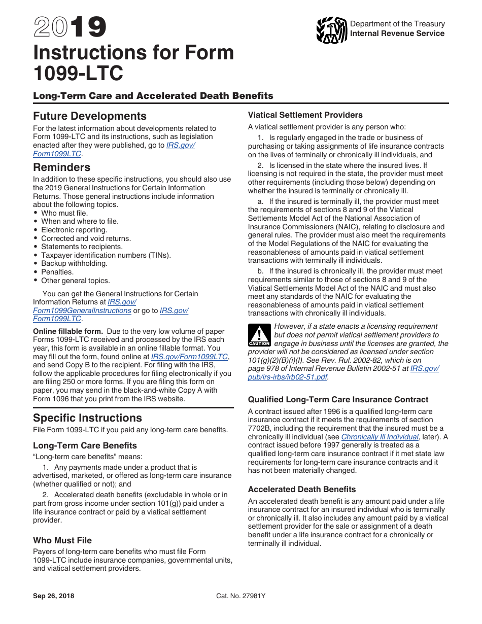 Instructions for IRS Form 1099-LTC Long-Term Care and Accelerated Death Benefits, Page 1