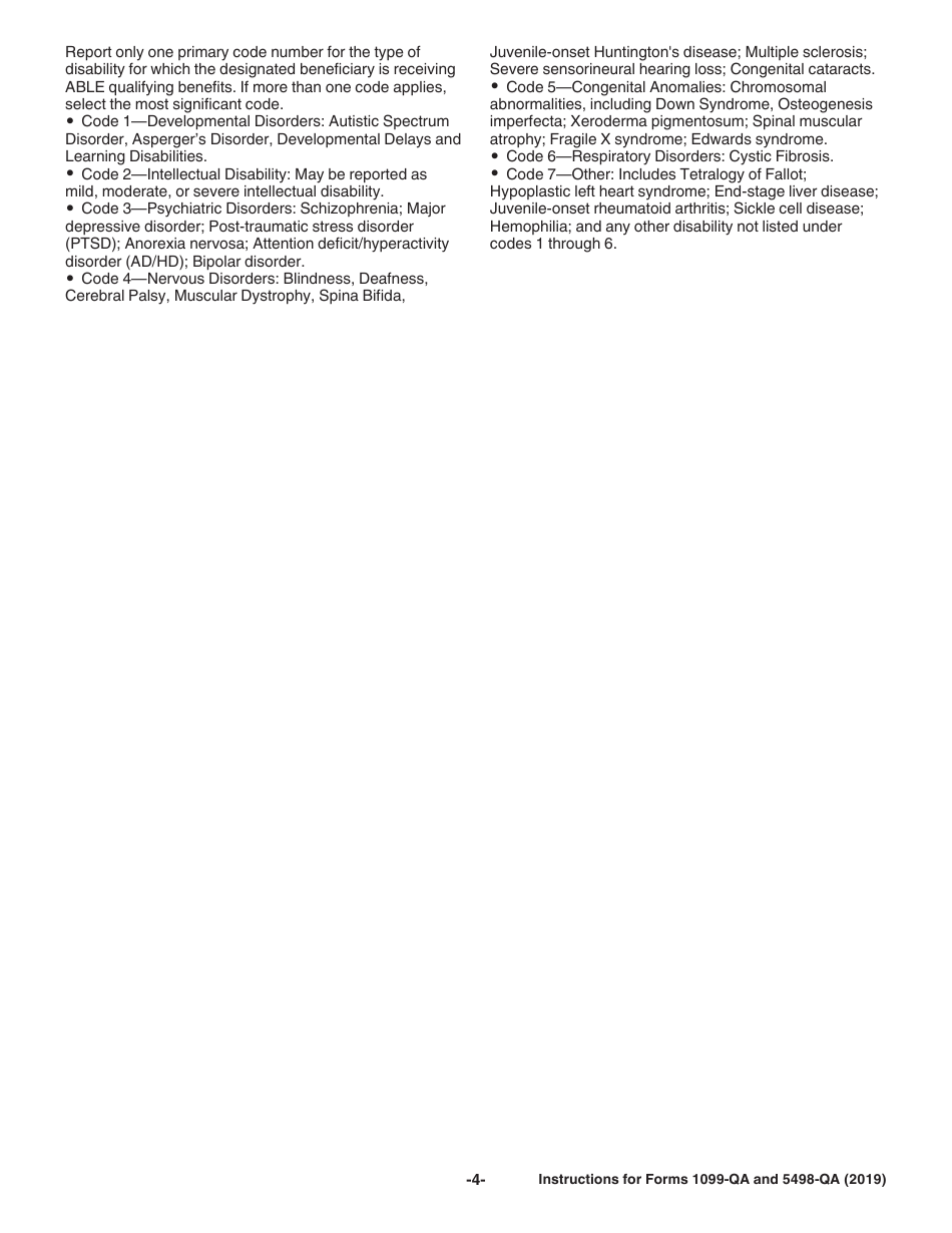 Instructions for IRS Form 1099-QA, 5498-QA Distributions From Able Accounts and Able Account Contribution Information, Page 4
