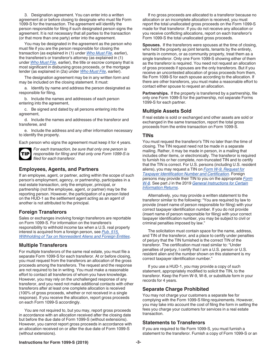 Instructions for IRS Form 1099-S Proceeds From Real Estate Transactions, Page 3