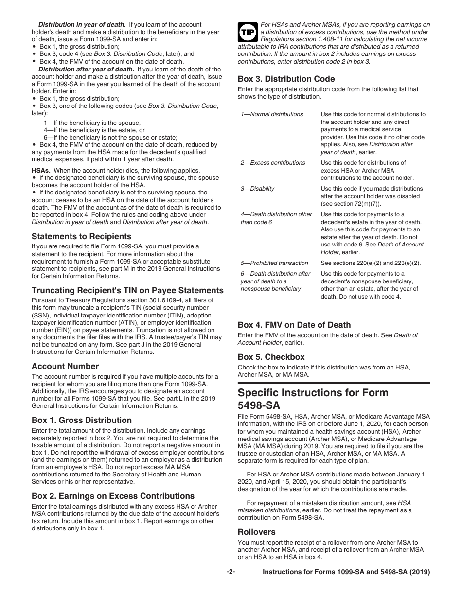 Download Instructions For IRS Form 1099-SA, 5498-SA Distributions From ...