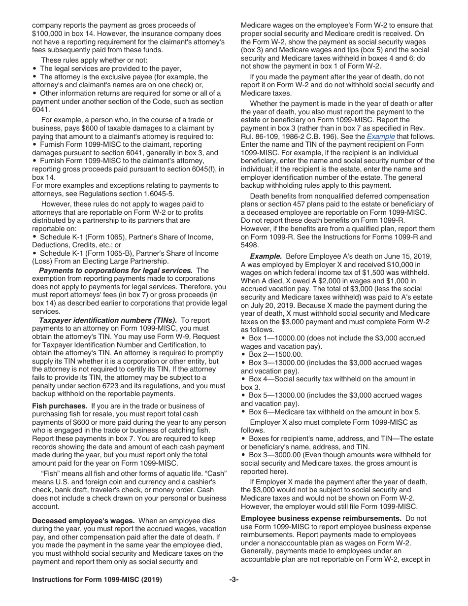 Instructions for IRS Form 1099-MISC Miscellaneous Income, Page 3