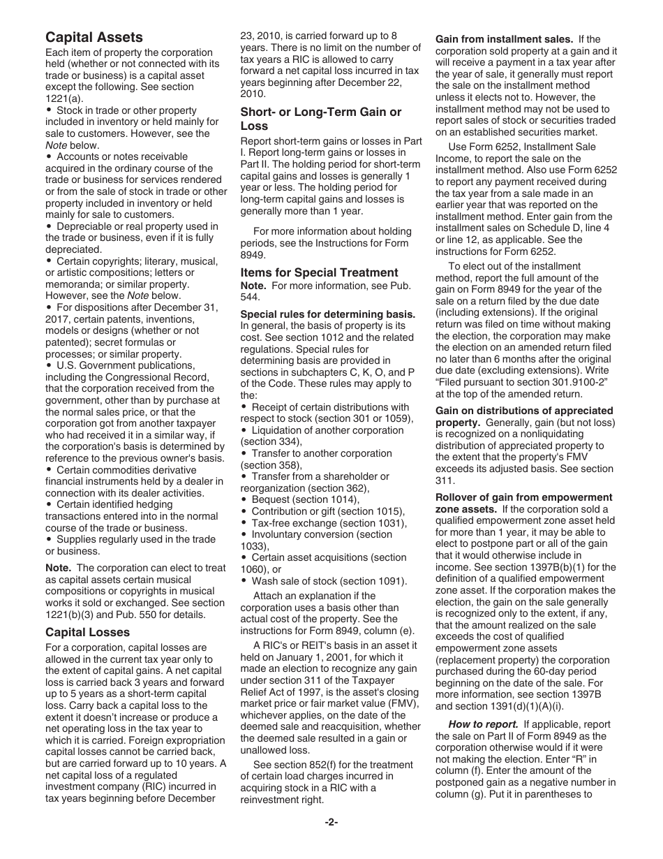 Instructions for IRS Form 1120 Schedule D Capital Gains and Losses, Page 2