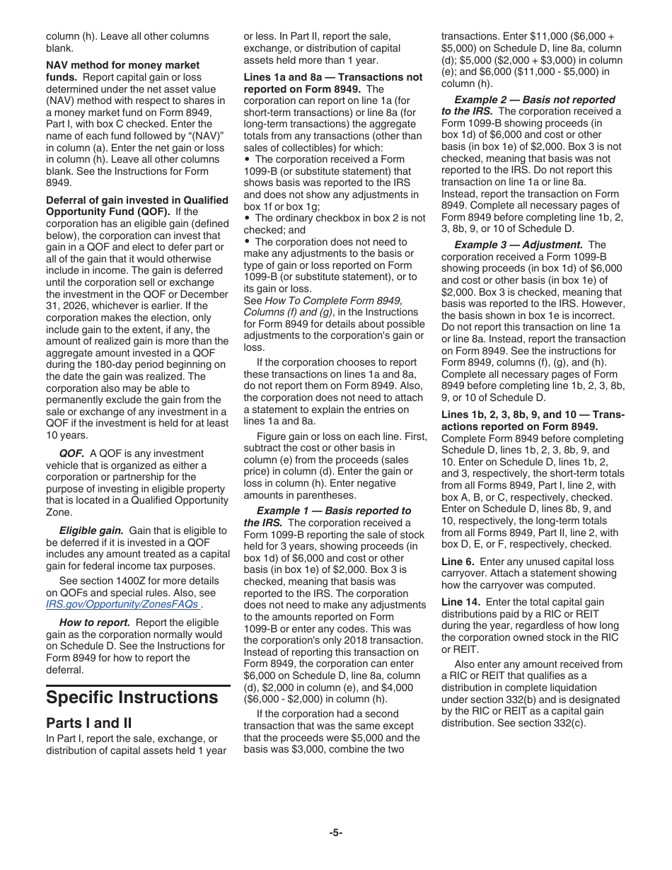 Instructions for IRS Form 1120 Schedule D Capital Gains and Losses, Page 5