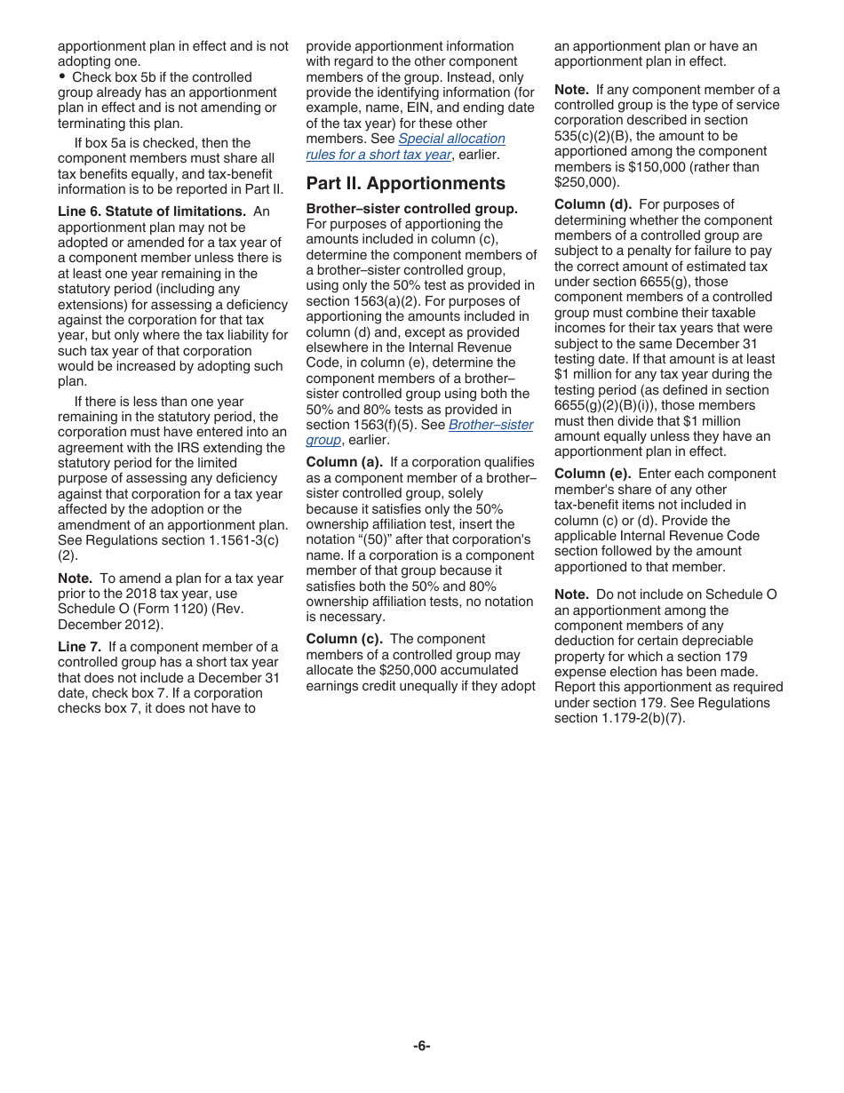 Instructions for IRS Form 1120 Schedule O Consent Plan and Apportionment Schedule for a Controlled Group, Page 6